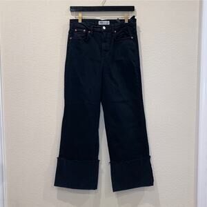 Zara Black The Folded Up Wide Leg Jeans Size 6